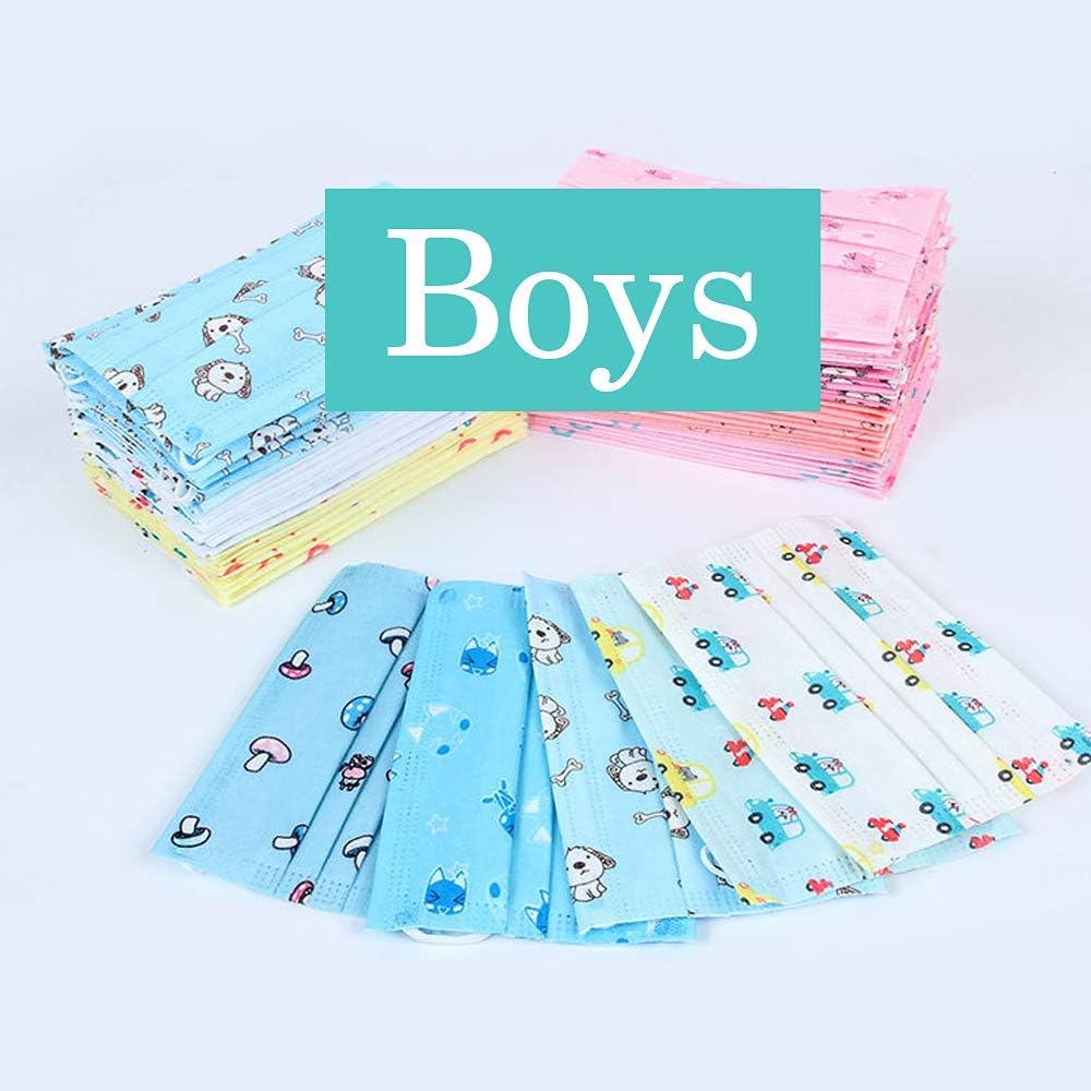 20 Pcs Surgical Mask SENREAL Disposable Face Mask Cute Print Flu Mask 3 Layers Earloop Mouth Mask Half Face Windproof Mask Anti-dust Cotton Face Mask-Boys Color