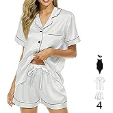 WJing Yi Jia Womens Pajamas Set Silk Satin Pajama Sets Pjs Set Button Down Pj Sets Sleepwear Loungewear Pyjamas