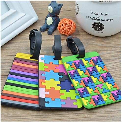 Xiwstar 5Pcs Tetris Pattern Rubber ID Tags Business Card Holder for Luggage Baggage Travel Identifier, Suitcase Label