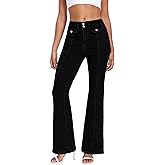MARIASHA Flared Jeans for Women Stretchy Denim Pants with Blue Wash High Waisted