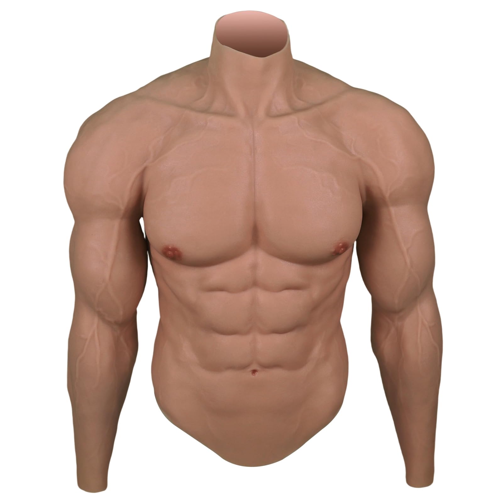 Photo 1 of deedeecos Fake Muscular Silicone Bodysuit with Abs Chest Arms, Realistic Costume for Cosplay Crossdresser Performance (Brown, M Size)