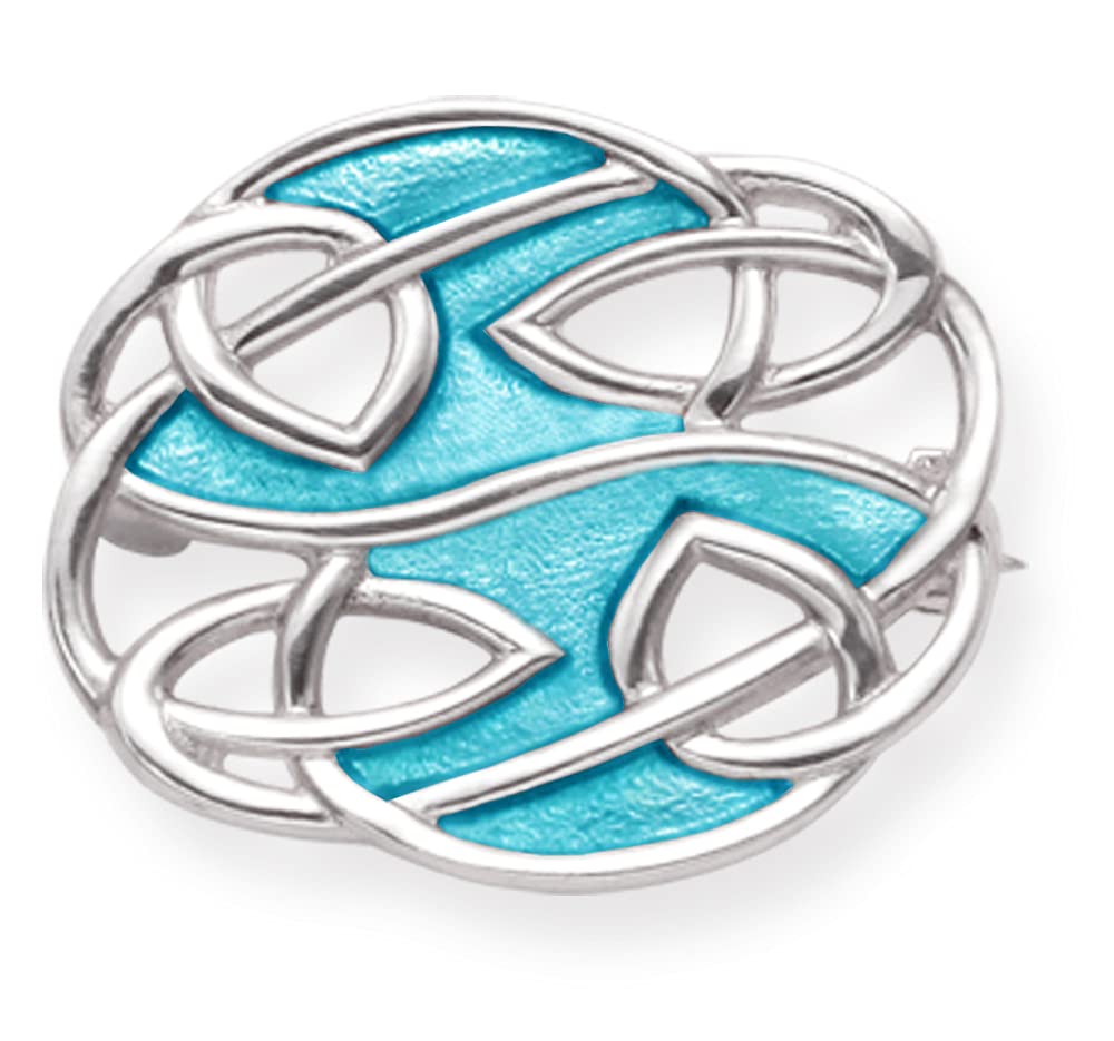 Sterling Silver Rennie Mackintosh Brooch with Turquoise Enamel - SIZE: 24mm x 20mm (Approx. 1 inch).. Branded leatherette Gift Boxed Rennie Mackintosh oval brooch. 9102TQ/B63