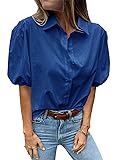 Tankaneo Women's Button Down Shirts Short Puff