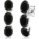 Gem Stone King Oval Gemstone Birthstone 3 Stone Dangle Earrings For Women | 925 Sterling Silver | Oval 6X4MM | Fine Jewelry Gifts for Her Mom Women Wife