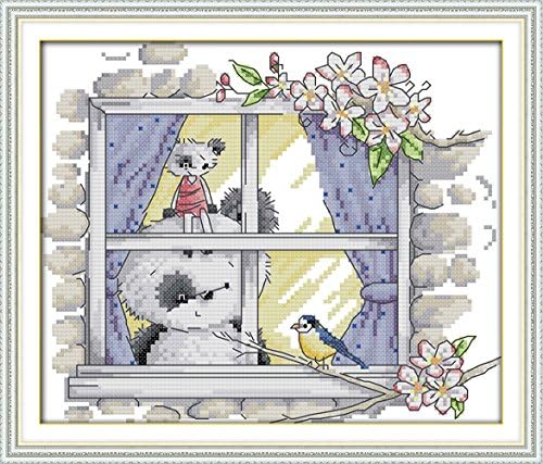 Sunverio DIY Needlecrafts Stamped Cross Stitch Kits Cross-Stiching Accurate Pre-printed Pattern, Pandas and Partners (No Frame)