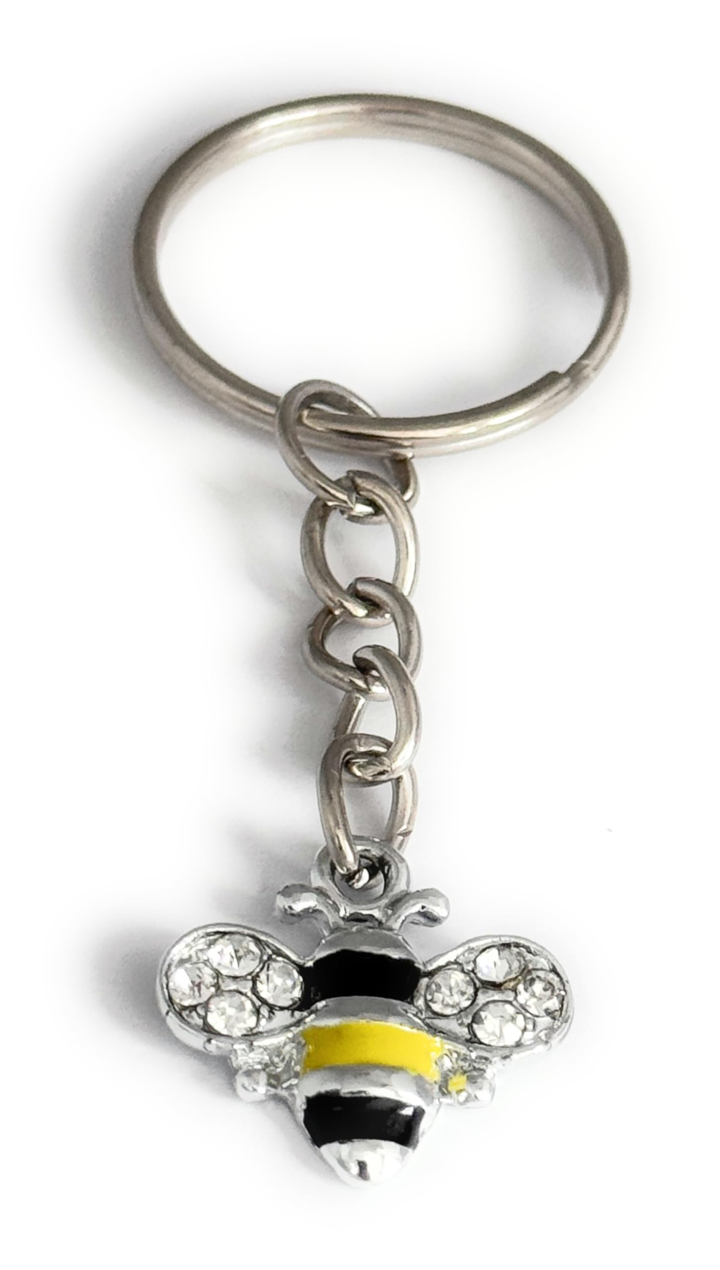 FizzyButton Gifts Enamel and Rhinestone Bee Charm Keyring Key Ring with Silver Tone Keychain