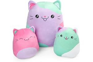 BenBen Cat Pillow Plush, 12" and 7'' Plushies, Set of 3, Squishy Kitty Stuffed Animal Toy Hugging Pillow, Soft Cushion Chirstmas Gift for Kids, Easter Basket Stuffers