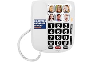 SMPL Hands-Free Dial Corded Phone with Photo Memory, One-Touch Dialing, Large Buttons, Flashing Alerts - For Seniors, Hearing Impaired