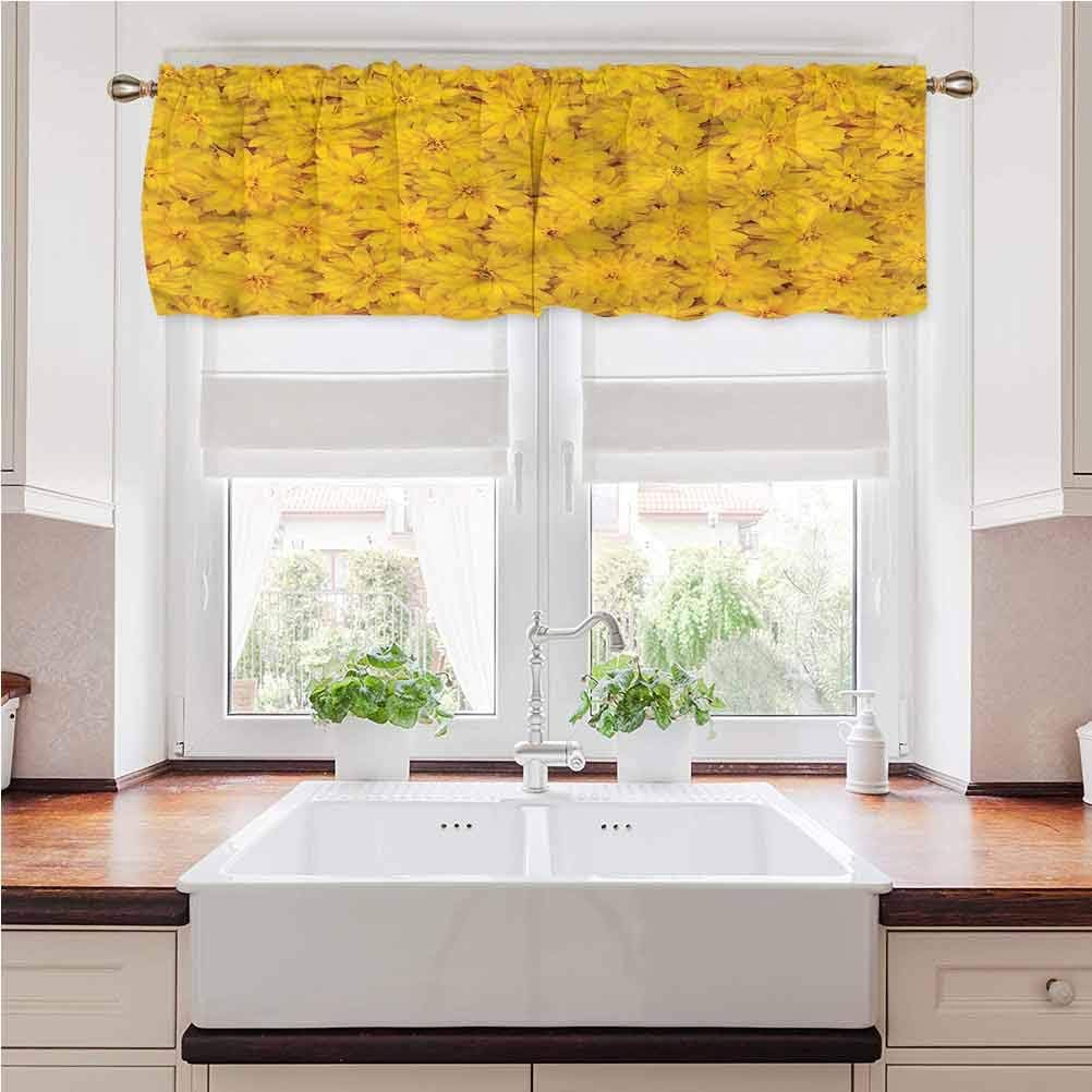 Valance Curtain Yellow, Blossoming Flowers and Sun