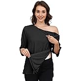 Fififlip Women's Post Surgery Shirts 3/4 Sleeve Tear Away Snap Front Tops Rotator Cuff Chemo Port Shirts Adaptive Clothing