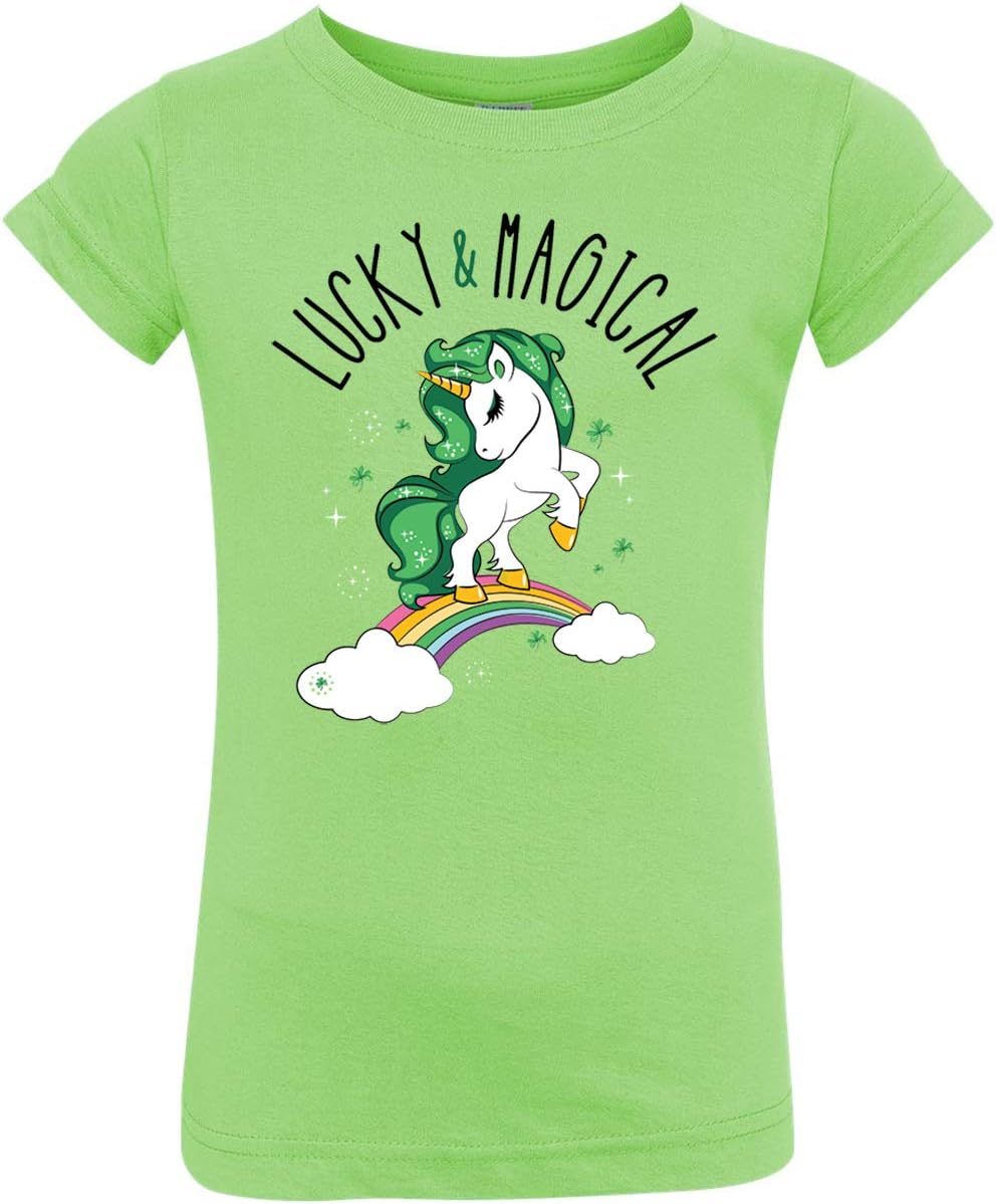 Toddler Girls St Patricks Day T-Shirt | Lucky and Magical Unicorn