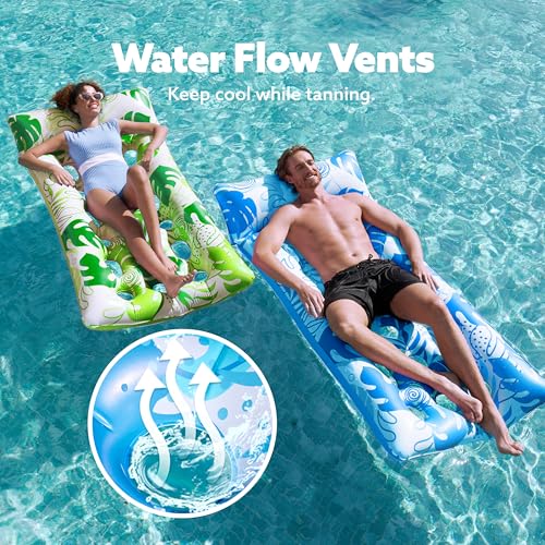 Sloosh Flotadores Inflables para Piscina, 2 Piezas Flotadores XL, Cama Flotante con Reposacabezas para Adultos, Colchoneta Flotante para Lago, Playa, Piscina y Diversión Acuática