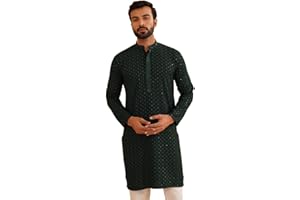 Sojanya (Since 1958 Men'S Cotton Contrast Embroidered Sequinned Long Kurta