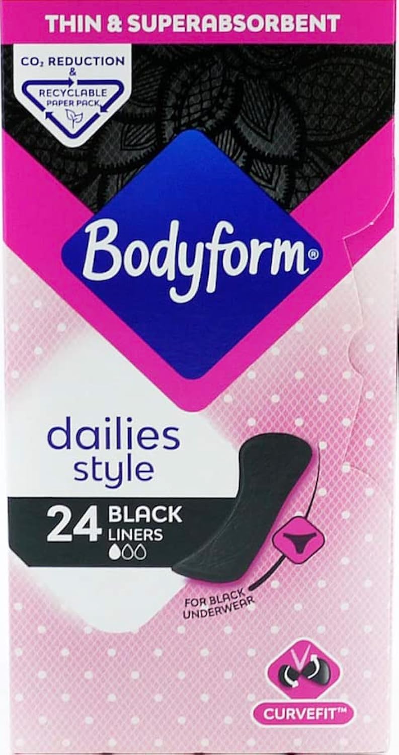 Bodyform Dailies Style 28 Black Liners Multipack Bundle 2 Pack (56 Panty Liners)