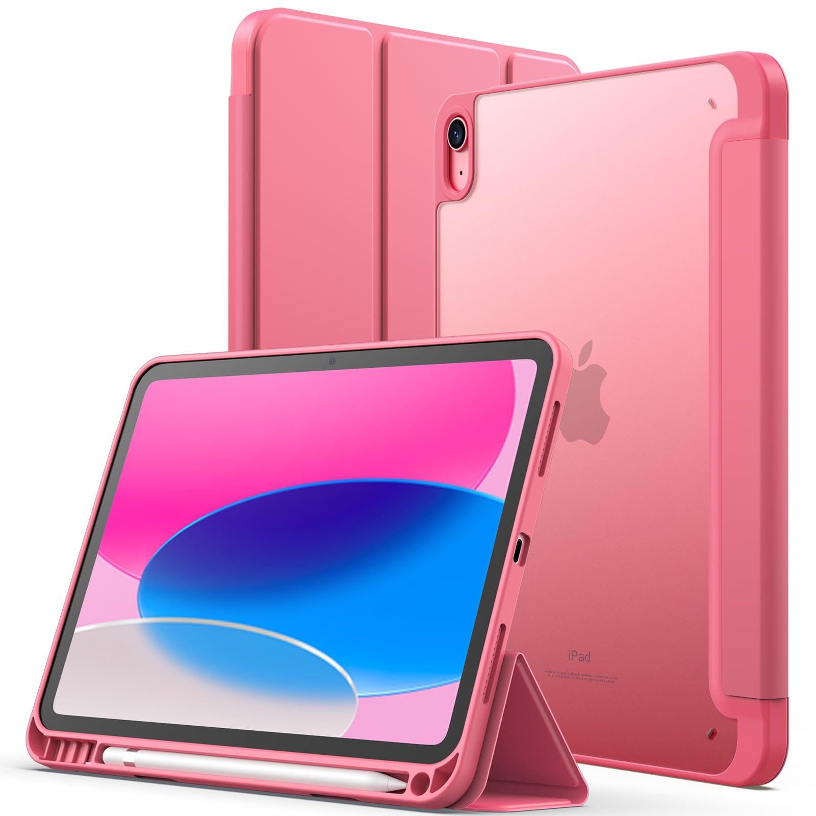 JETech Matte Case for iPad (A16) 11th/10th Generation (2025/2022) with Pencil Holder, Frosted Translucent Back Slim Stand Protective Tablet Cover (Pink) — image 1