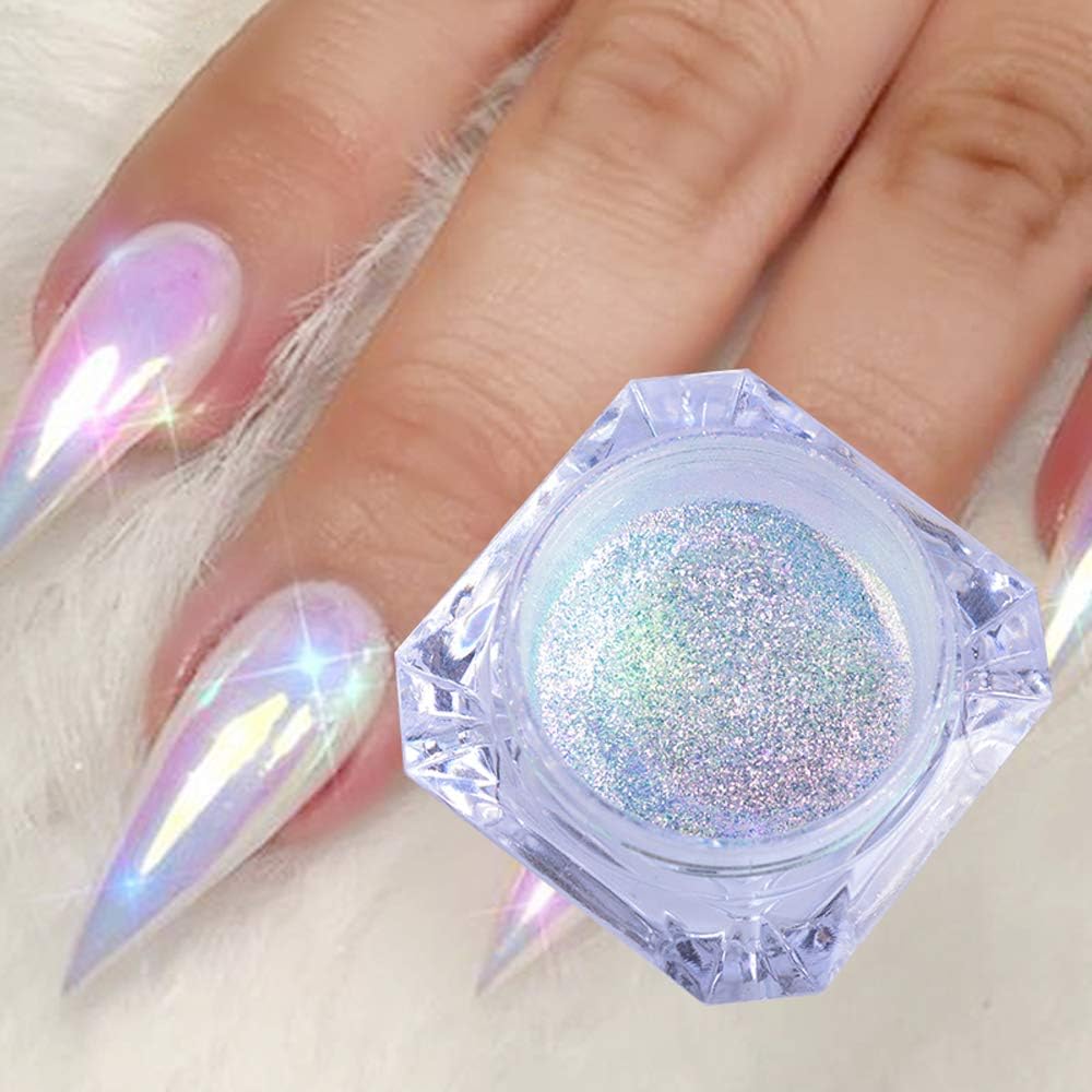 Vonrui 1 Box Holographic Nail Glitter Powder Rainbow Color Neon