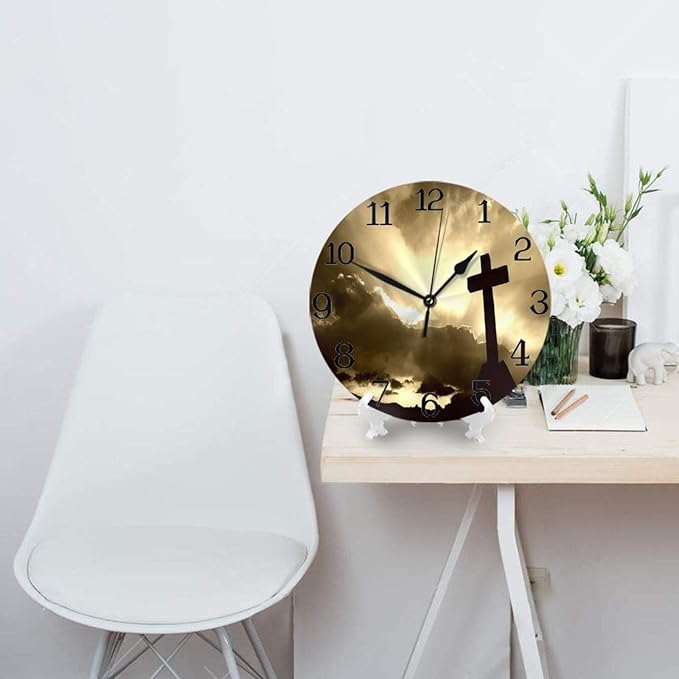 Wall Clock Large Religious Christian Special Cross Sunset