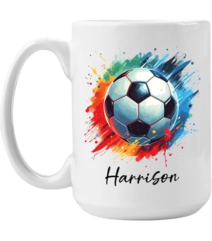 Personalized Soccer Ball Ceramic Mug – Custom Name Coffee Mug 11oz/15oz, Gift For Son & Fans