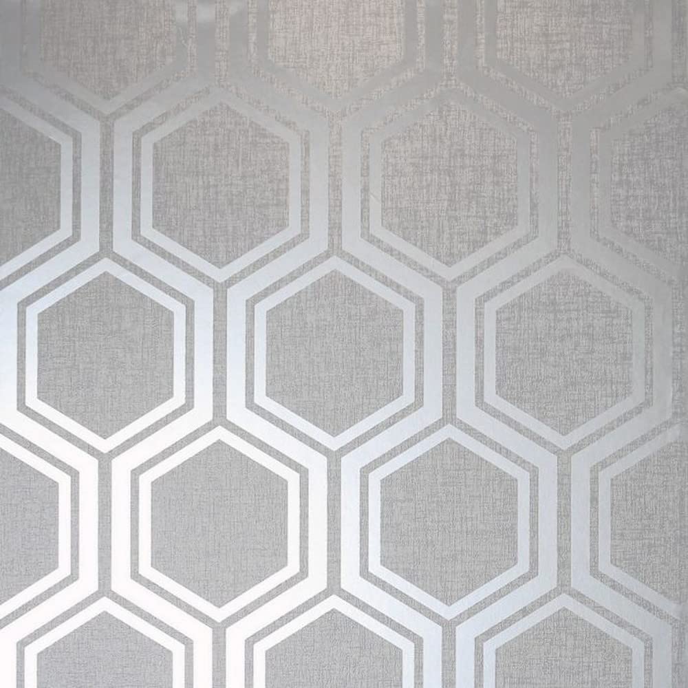 Arthouse 910206 Silver Metallic Textures Luxe Hexagon Wallpaper 910206-Geo