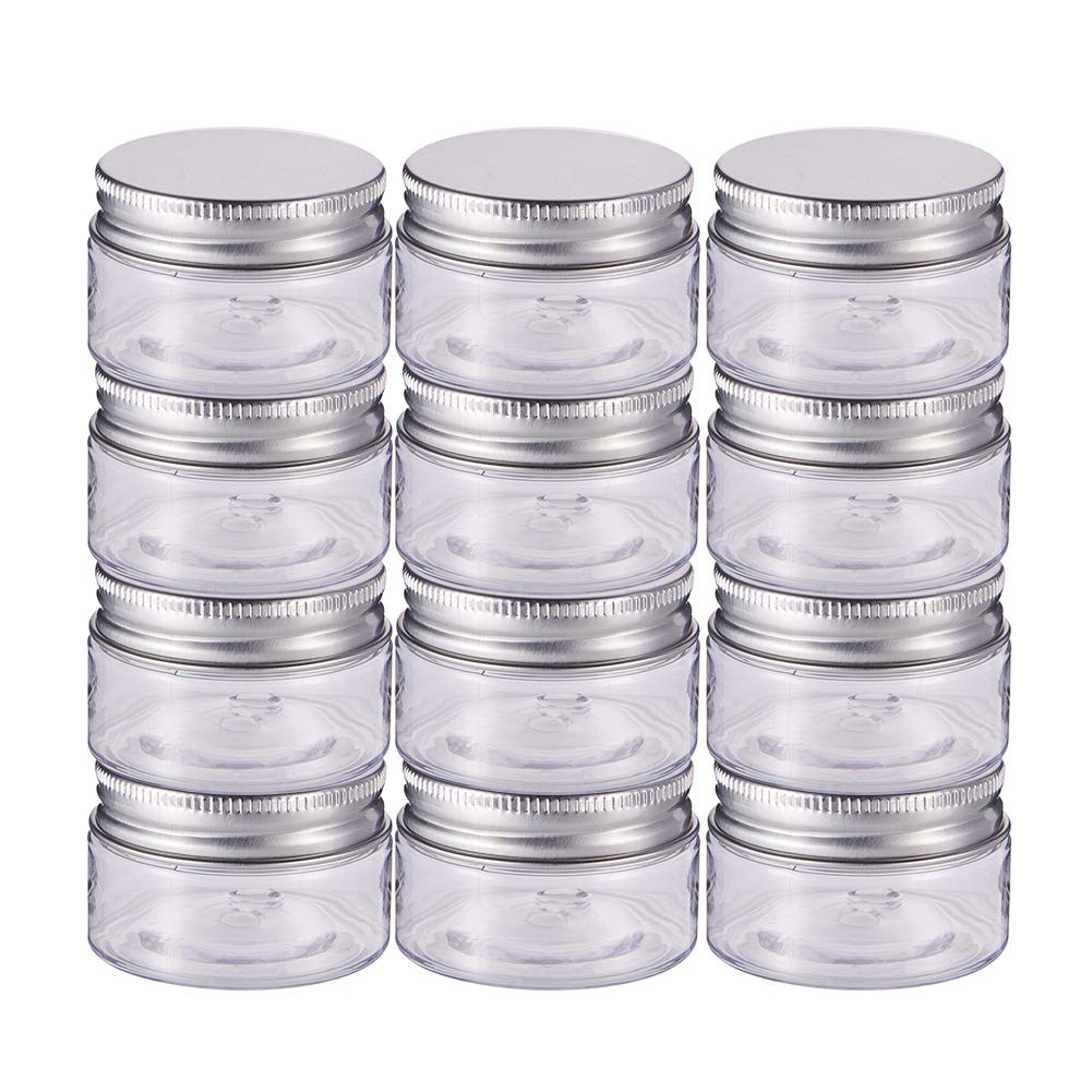 BENECREAT 20 Pack 1oz/30ml Column Plastic Clear Storage Containers Jars Organizers with Aluminum Screw-on Lids, Portable for Travel Cosmetics Body Care, DIY Small Arts Crafs Beads, Dry Food Snacks