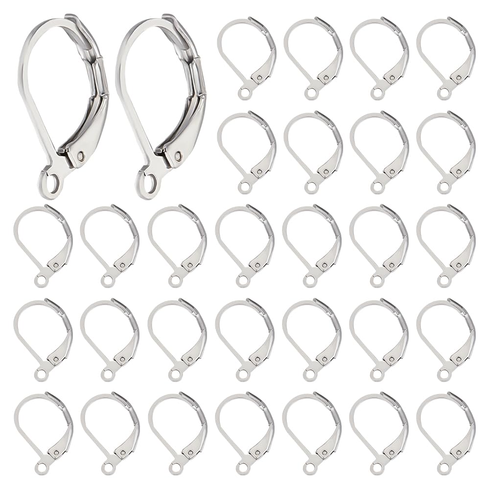 Beebeecraft 1 Box 200Pcs Leverback Earring Findings 304 Stainless Steel Clasp Earring Hooks for Jewelry Making