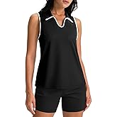 Dokotoo Women's Quick Dry Golf Polo Shirts Collared V Neck Sleeveless Tennis Shirt Stripe Workout Tops