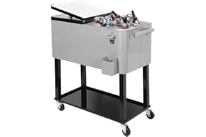 CLEVR 80 Quart Qt Rolling Cooler Ice Chest for Outdoor Patio Deck Party, Grey, Portable Party Bar Cold Drink Beverage Cart Tub, Backyard Cooler Trolley on Wheels with Shelf, Stand, & Bottle Opener
