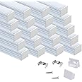 Muzata 20Pack 3.3FT/1M Plus-Size Spotless LED Channel Silver Aluminum LED Strip Diffuser Channel with Milky White Cover U103 WW 1M
