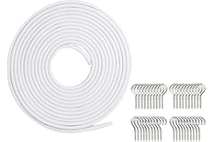 Anbt Curtain Wire,10 Meters (32FT) Hanging Cord Kit with 20 Pairs of Hooks & Eyes Picture Hanging Wire for Net Curtain Rods