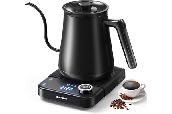 Gooseneck Electric Kettle HIYAKOI with ±1℉ Temperature Control, Pour Over Kettle for Coffee & Tea, 1200W Rapid Heating, Stainless Steel Water Boiler with 12H Keep Warm & Built-in Timer, 0.8L/27oz