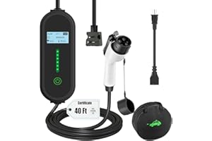 ENERGYGENIE 40Ft Cord EV Charger, 16Amp 110V/240V Portable Level 1 Level 2 Electric Vehicle Charging Station with NEMA 6-20 Plug & NEMA 5-15 Adapter for J1772 Electric Cars