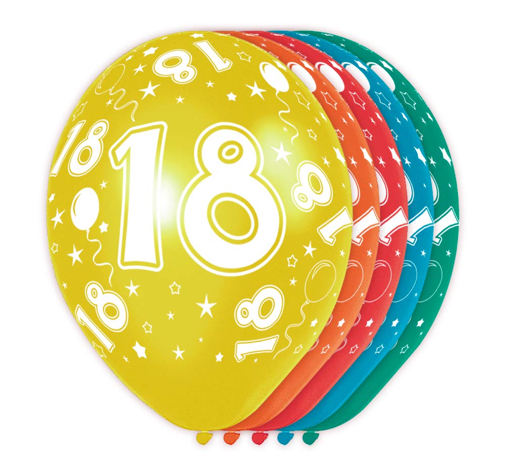 Folat 19318 18th Birthday Balloons - 5 pieces, Multi Colors