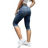 Flamingals Butt Lifting Mid Waist Skinny Jeans for Women Stretchy Fall Trendy Pull On Denim Capris