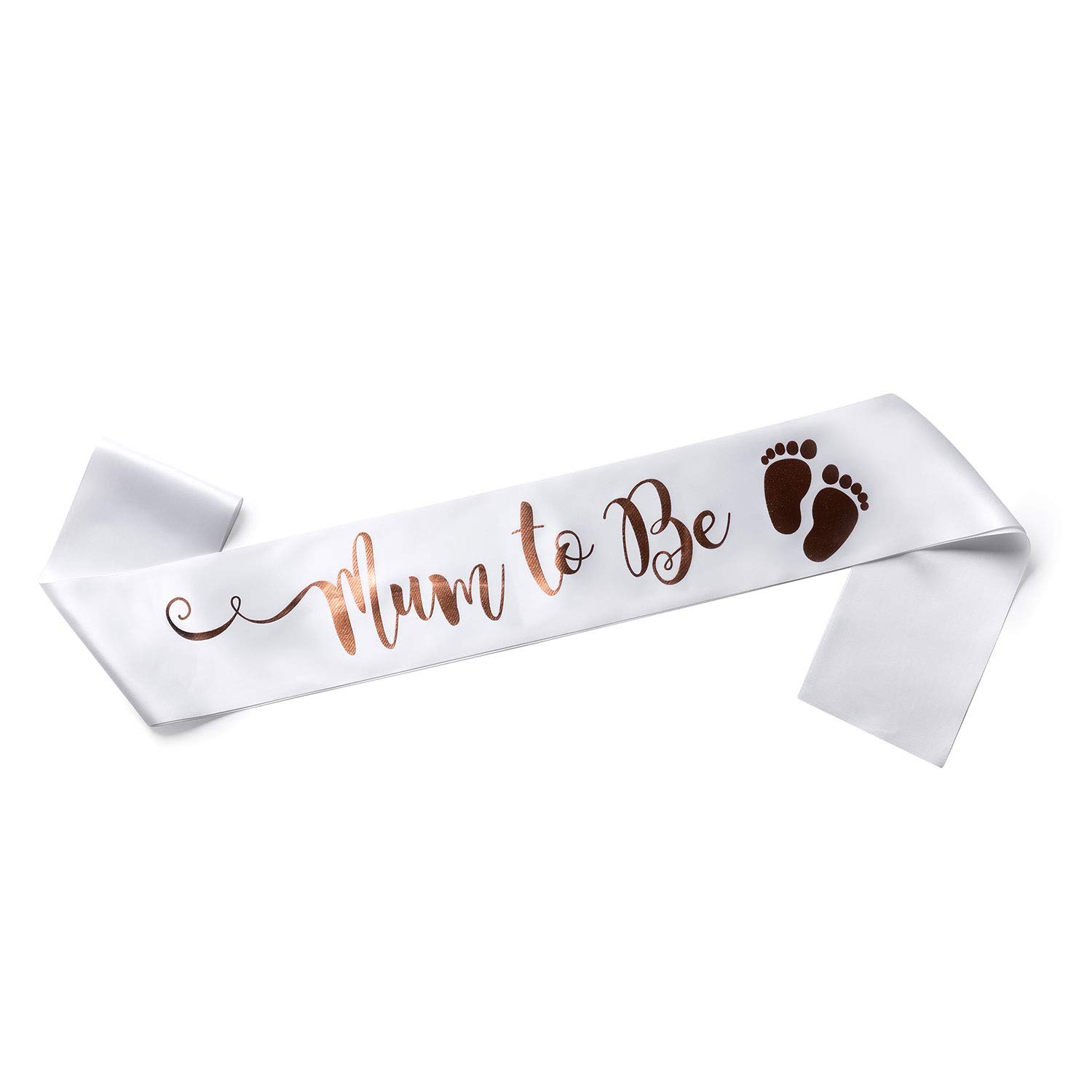 OLILLY Sash for a Mum to Be - Sash to wear for a Baby Shower - Perfect for Pictures (White and Rose Gold)