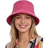 BOLLEY JOSS Women Bling Bucket Hat Sparkly Rhinestone Bucket Sun Hat Shiny Crystal Hat Cap Summer Travel Hats for Girls Women
