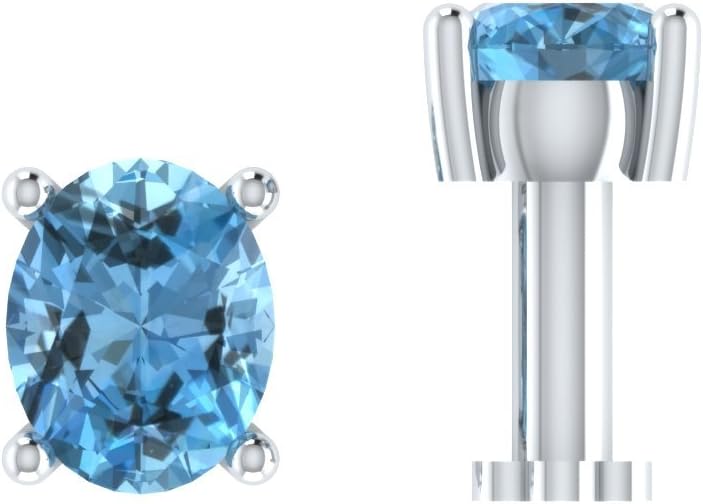 Dividiamonds Womens 0.15 Cttw Aquamarine Solitaire Wedding Sterling Silver .925 Nose Piercing Stud Pin