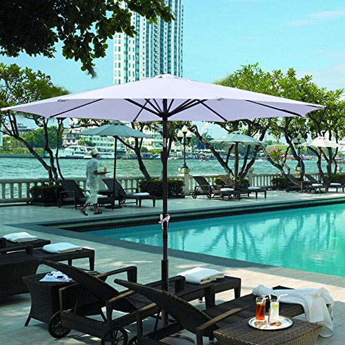 Yeshom 9ft Aluminum Outdoor Garden Patio Umbrella with Crank Tilt Deck Market Yard Beach Pool Cafe White