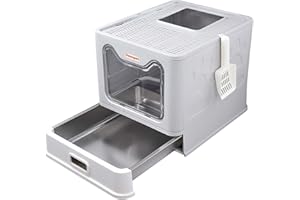 Devopet Stainless Steel Cat Litter Box with Lid, Enclosed Cat Litter Boxes, Covered Top Entry Litter Box, Foldable Large Metal Box with Cover