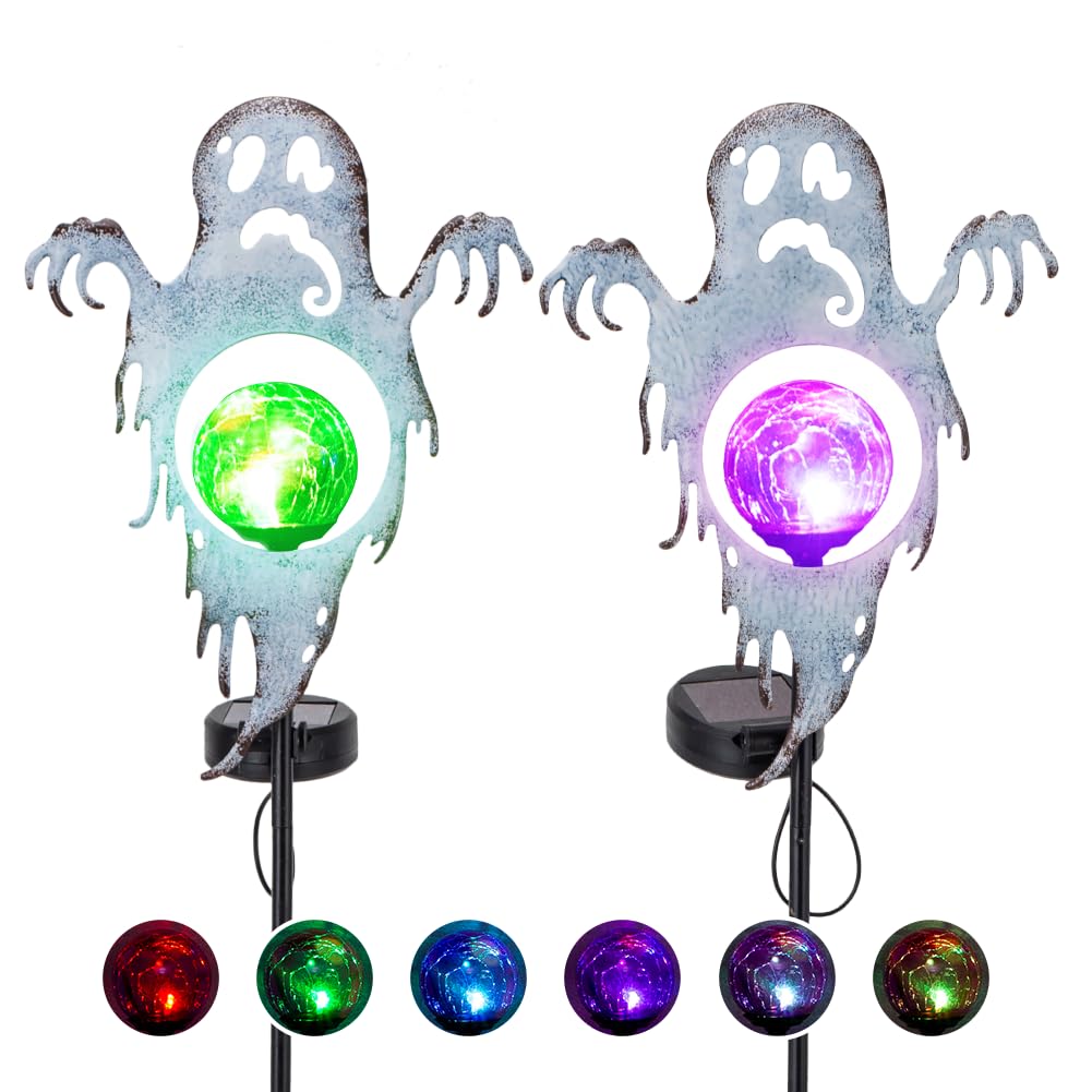 Photo 1 of Venniy Halloween Decorations Outdoor 2 Pack,Spooky Ghost Decor Halloween Solar Lights Yard Stakes with Multi-Color LED Lights for Pathway Party Porch Garden Lawn