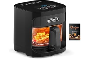 BOSWELL 4.5QT Glass Air Fryer, 6-IN-1 Preset Menue Air Fryer, Dehydration, Digital Touch Screen, 97% Less Oil, Low Noise, Non