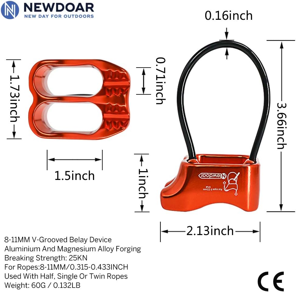 NewDoar Climbing Abseiling Belay Device Professional ATC Rappelling Descender 25KN V-grooved Safety Equipment (Orange) : Sports & Outdoors