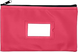 GIDABRAND Money Bank Deposit Bag with Zipper | 11x6 inch | Pink | Durable Leatherette Money Cash Coin Check Wallet Pouch for Men & Women with Framed ID Window and Blank Card (1)