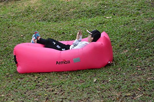 Armati Inflatable Lounger Patented Comfortable Headrest, Outdoor Air Sofa, Camp Bedding, Hammock with Carry Bag, Securing Stake and Bottle Opener (Pink)