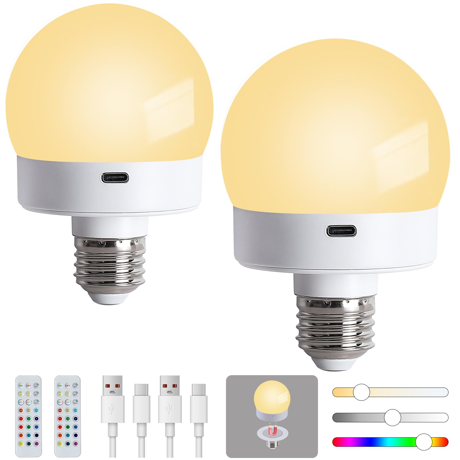 Rechargeable Battery Operated Light Bulb with Remote for Lamps, E26