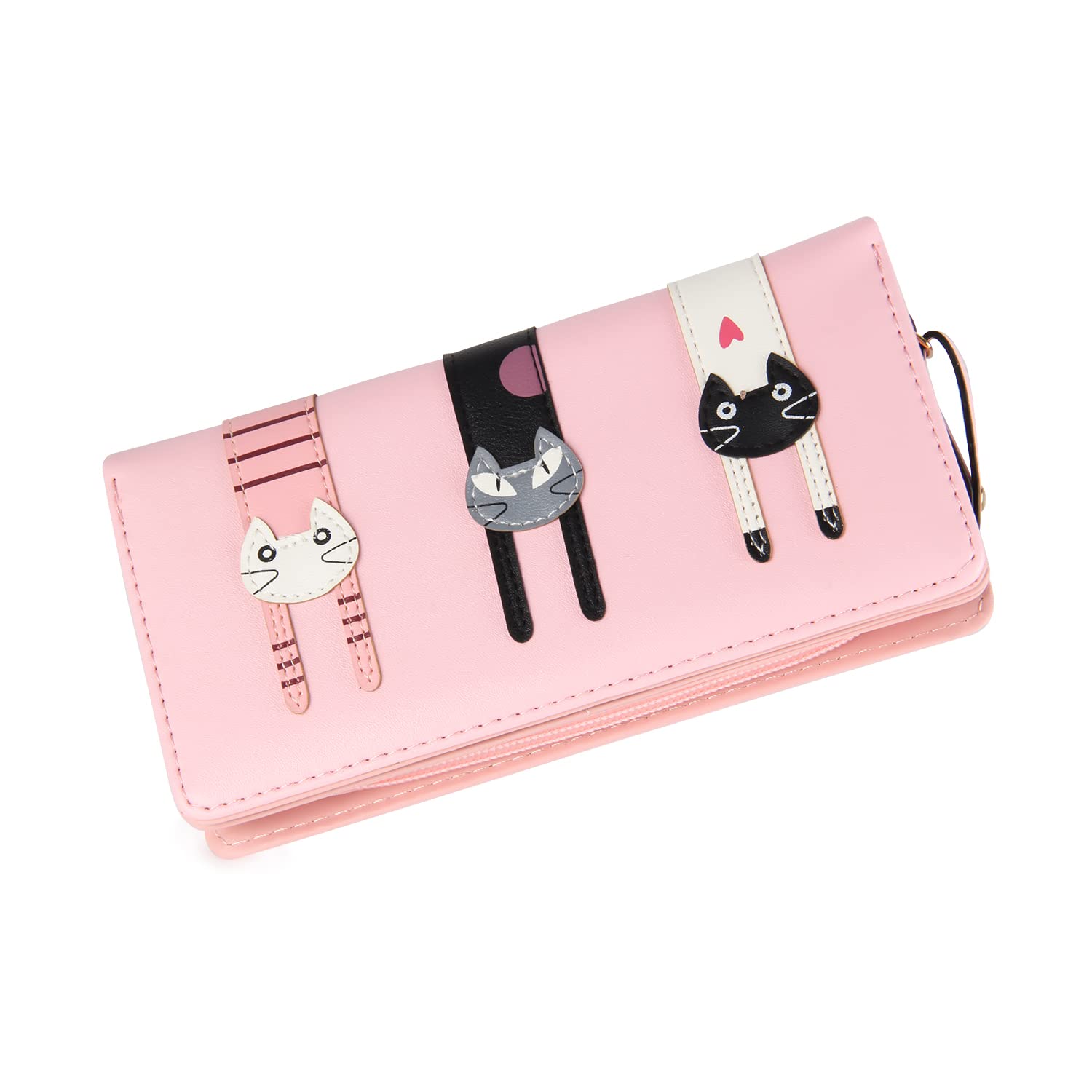 EVEOUT Women's Long Wallet PU Leather Purse Cute Bifold Money Bag with Coin Purse Pink
