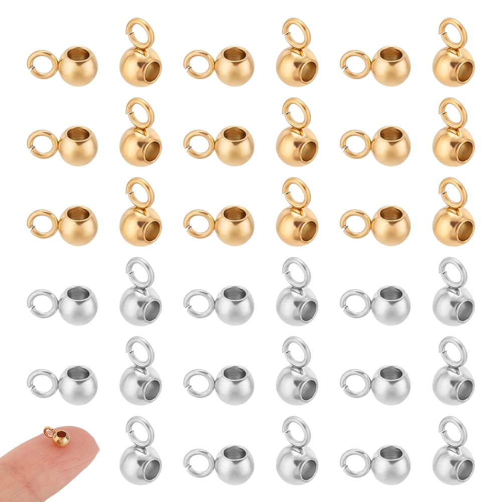 UNICRAFTALE 60pcs 2 Colors 4mm In Diameter 304 Stainless Steel Tube Bails Rondelle Bail Beads Hanger Links Metal Loop Bails Connector Charms Beads Bar Loose Spacer Bead for Bracelet Jewelry Making