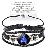 IQPDYV Zodiac Signs Spirit Bracelet Multilayer 12 Constellation Bracelet for Women Men Handmade Woven Zodiac Leather Bracelets Adjustable Glow in the Dark Zodiac Cuff Bangles for Constellation Lover