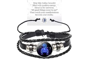 IQPDYV Zodiac Signs Spirit Bracelet Multilayer 12 Constellation Bracelet for Women Men Handmade Woven Zodiac Leather Bracelets Adjustable Glow in the Dark Zodiac Cuff Bangles for Constellation Lover