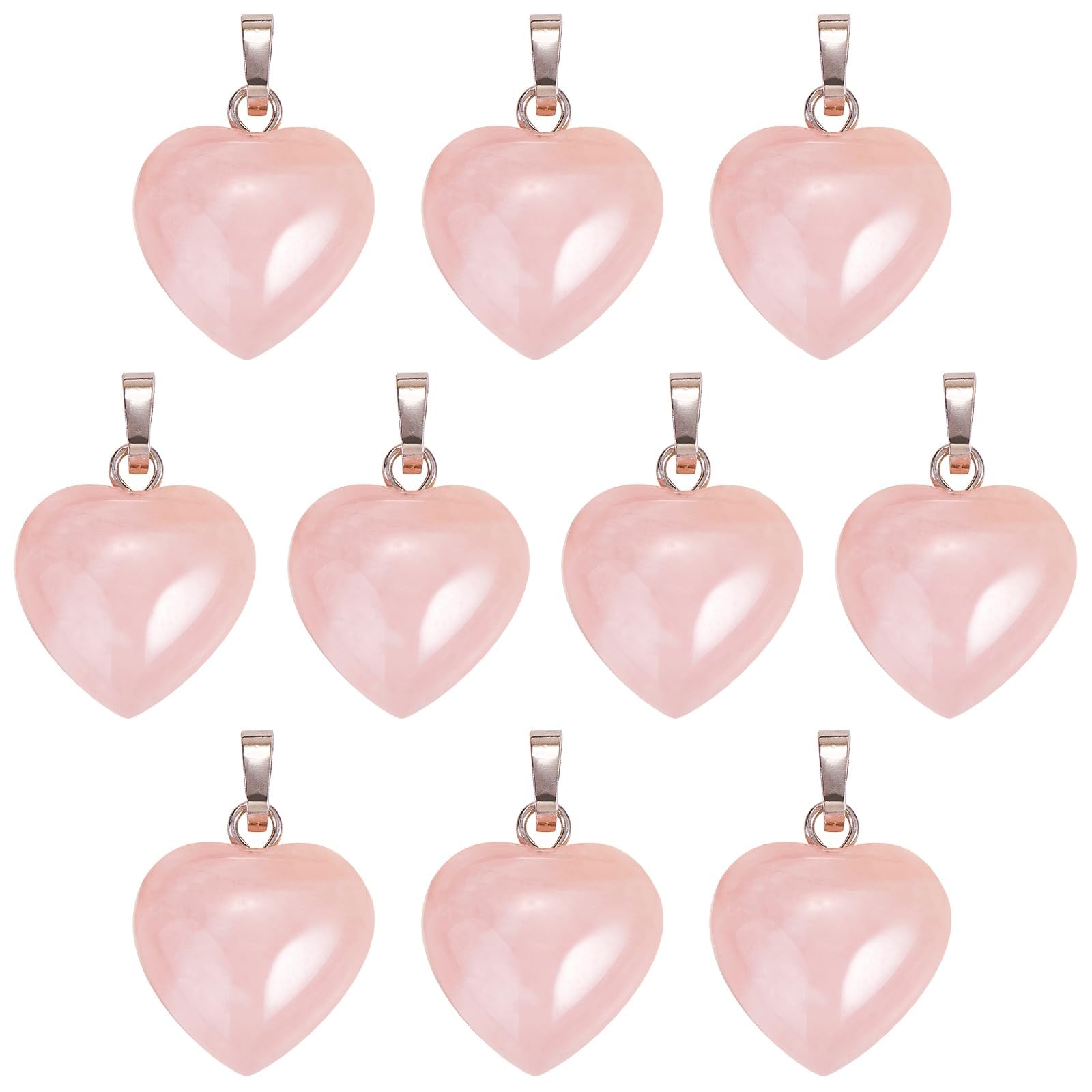 BEEFLYING 10 Pcs Natural Gemstone Heart Pendant Charms Rose Quartz Charms Healing Stone Pendants for Jewelry Making Crafts Supplies