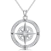 CTIEIP Natural Diamond Compass/Celtic Knot Compass Necklace for Women Sterling Silver Nautical Travel Necklace Graduation Jewelry Gift for Her